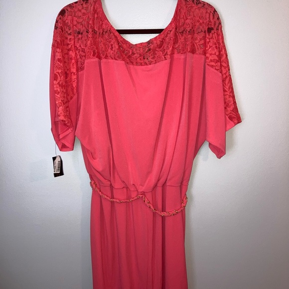 Thalia Sodi Lace Yoke Blouson Cool Salmon Dress - Picture 2 of 3